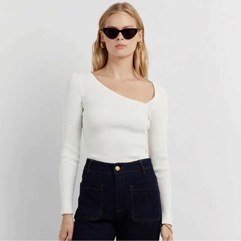 DISSH White One-Shoulder Ribbed Long-Sleeve Top